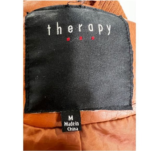 Therapy Womens Full Zip Faux Leather Jacket High Neck Long Sleeve Size M Brown - Picture 4 of 4